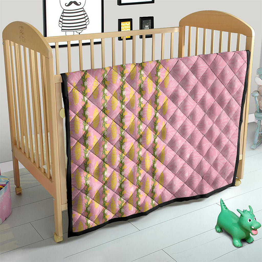 Hawaii Shell Tiare Anthurium Heliconia Lei Quilt With Tapa Pattern Baby Pink