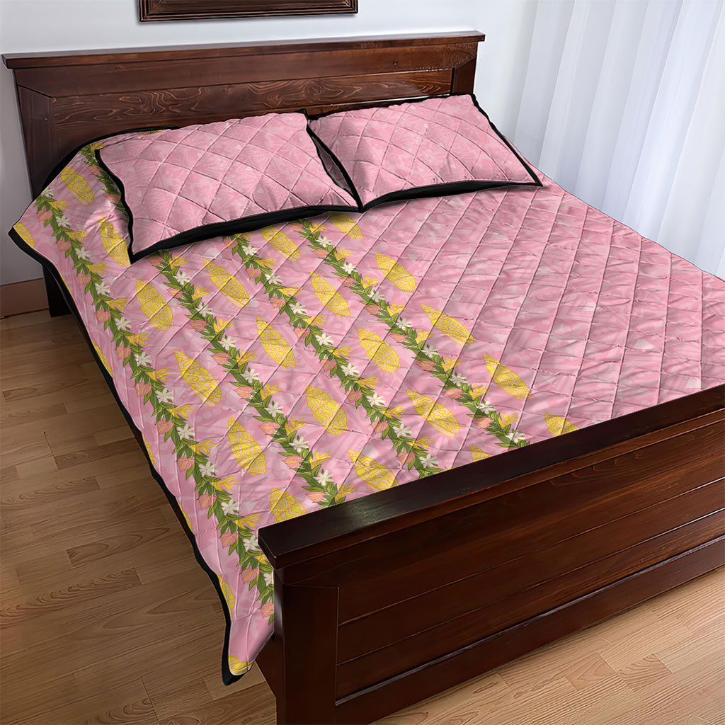 Hawaii Shell Tiare Anthurium Heliconia Lei Quilt Bed Set With Tapa Pattern Baby Pink