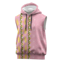 Hawaii Shell Tiare Anthurium Heliconia Lei Sleeveless Hoodie With Tapa Pattern Baby Pink