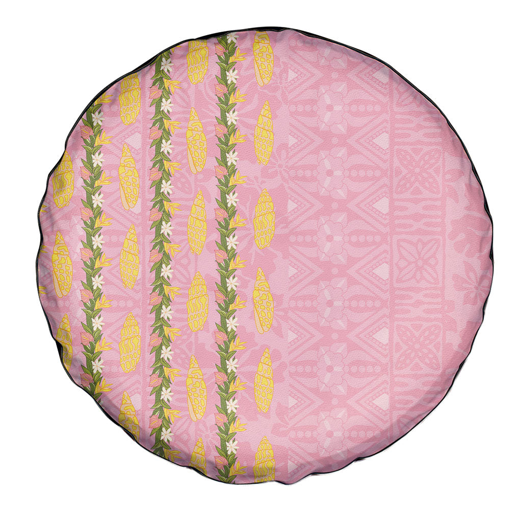 Hawaii Shell Tiare Anthurium Heliconia Lei Spare Tire Cover With Tapa Pattern Baby Pink