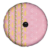 Hawaii Shell Tiare Anthurium Heliconia Lei Spare Tire Cover With Tapa Pattern Baby Pink