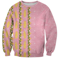 Hawaii Shell Tiare Anthurium Heliconia Lei Sweatshirt With Tapa Pattern Baby Pink
