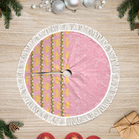 Hawaii Shell Tiare Anthurium Heliconia Lei Tree Skirt With Tapa Pattern Baby Pink LT05 Fringed Pink - Polynesian Pride