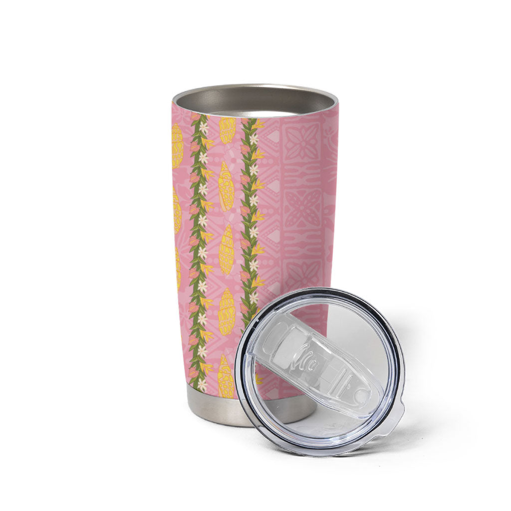 Hawaii Shell Tiare Anthurium Heliconia Lei Tumbler Cup With Tapa Pattern Baby Pink