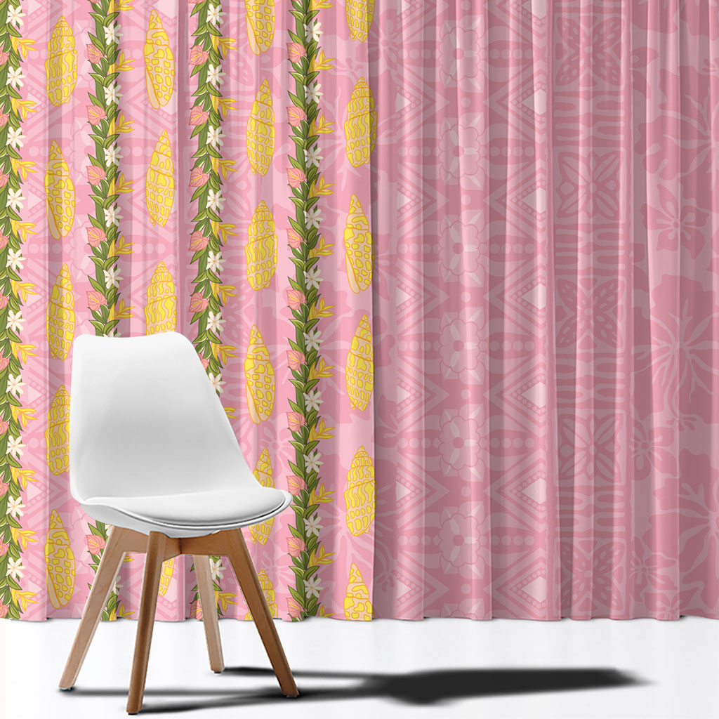 Hawaii Shell Tiare Anthurium Heliconia Lei Window Curtain With Tapa Pattern Baby Pink