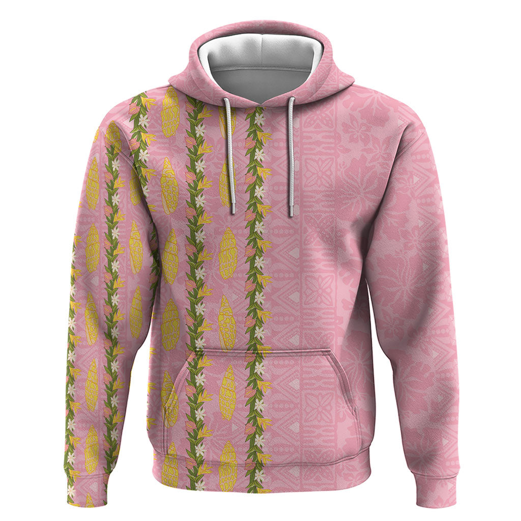 Hawaii Shell Tiare Anthurium Heliconia Lei Zip Hoodie With Tapa Pattern Baby Pink