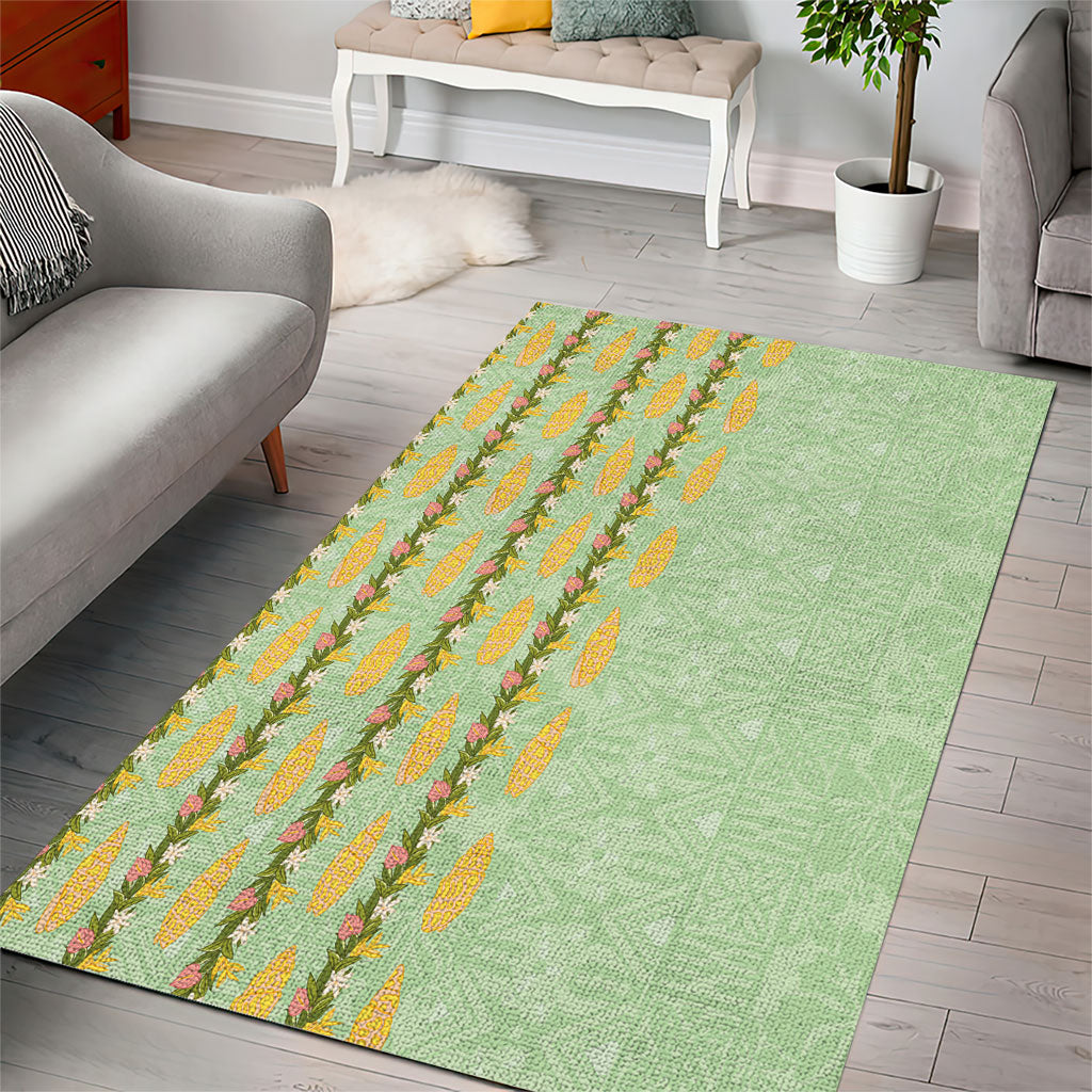 Hawaii Shell Tiare Anthurium Heliconia Lei Area Rug With Tapa Pattern Baby Green