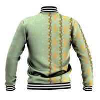 Hawaii Shell Tiare Anthurium Heliconia Lei Baseball Jacket With Tapa Pattern Baby Green