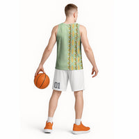 Hawaii Shell Tiare Anthurium Heliconia Lei Basketball Jersey With Tapa Pattern Baby Green