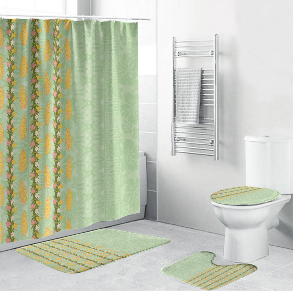 Hawaii Shell Tiare Anthurium Heliconia Lei Bathroom Set With Tapa Pattern Baby Green