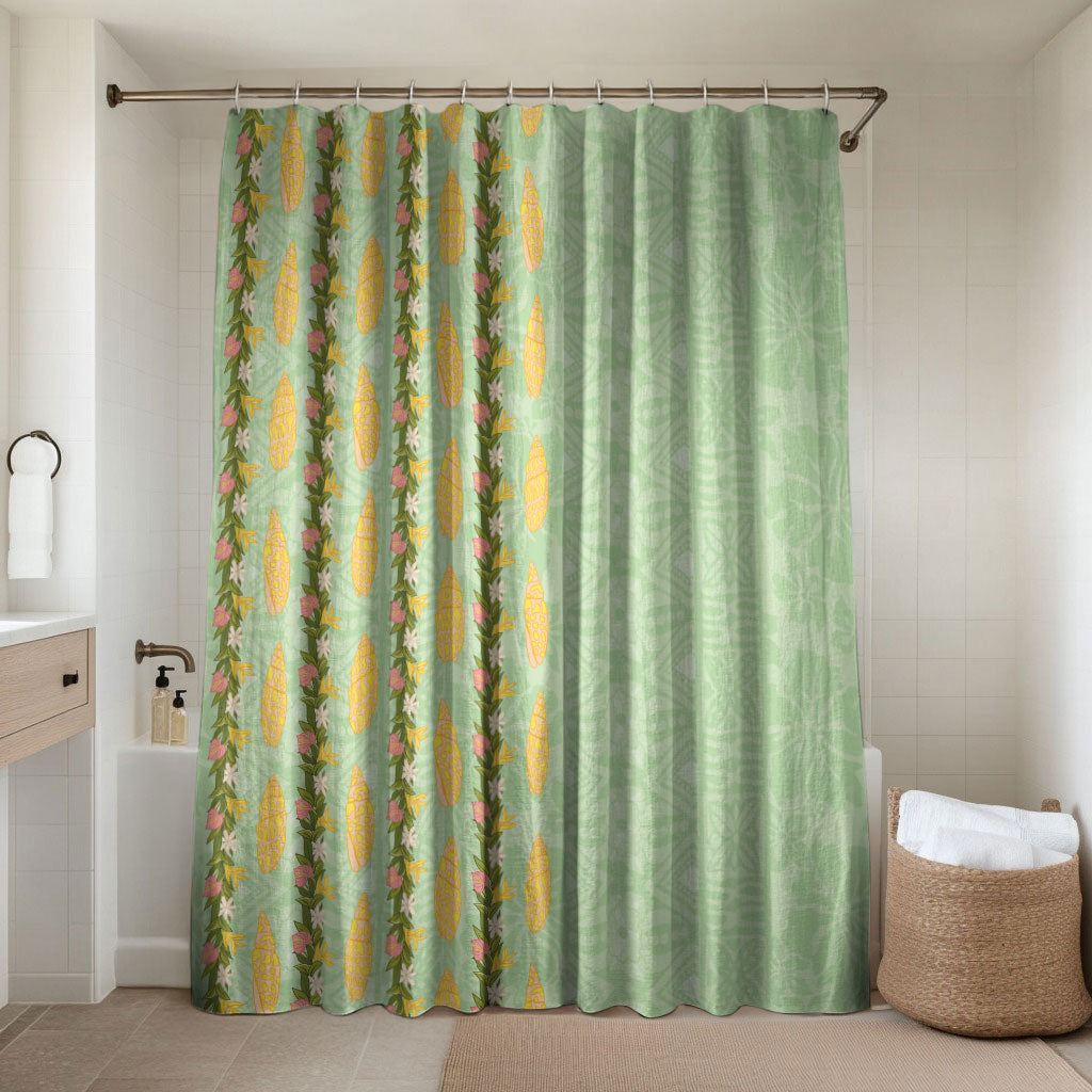 Hawaii Shell Tiare Anthurium Heliconia Lei Bathroom Set With Tapa Pattern Baby Green