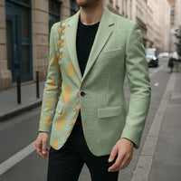 Hawaii Shell Tiare Anthurium Heliconia Lei Blazer With Tapa Pattern Baby Green