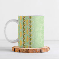 Hawaii Shell Tiare Anthurium Heliconia Lei Ceramic Mug With Tapa Pattern Baby Green