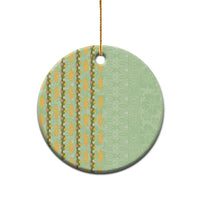 Hawaii Shell Tiare Anthurium Heliconia Lei Ceramic Ornament With Tapa Pattern Baby Green LT05 - Polynesian Pride