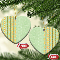 Hawaii Shell Tiare Anthurium Heliconia Lei Ceramic Ornament With Tapa Pattern Baby Green LT05 Heart Green - Polynesian Pride