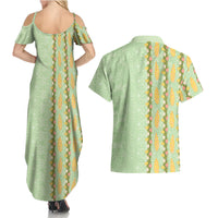 Hawaii Shell Tiare Anthurium Heliconia Lei Couples Matching Summer Maxi Dress and Hawaiian Shirt With Tapa Pattern Baby Green