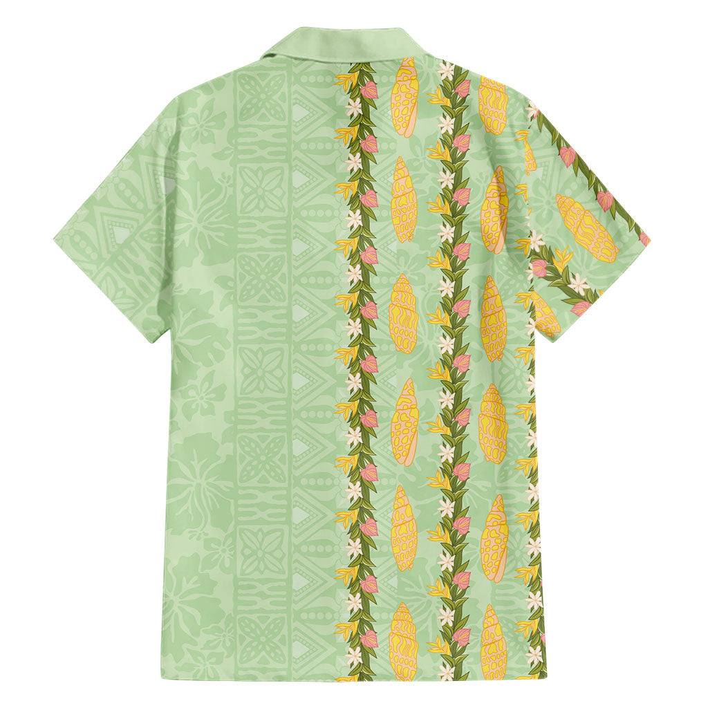 Hawaii Shell Tiare Anthurium Heliconia Lei Family Matching Off Shoulder Maxi Dress and Hawaiian Shirt With Tapa Pattern Baby Green