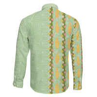 Hawaii Shell Tiare Anthurium Heliconia Lei Family Matching Off Shoulder Maxi Dress and Hawaiian Shirt With Tapa Pattern Baby Green