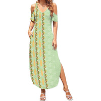 Hawaii Shell Tiare Anthurium Heliconia Lei Family Matching Summer Maxi Dress and Hawaiian Shirt With Tapa Pattern Baby Green