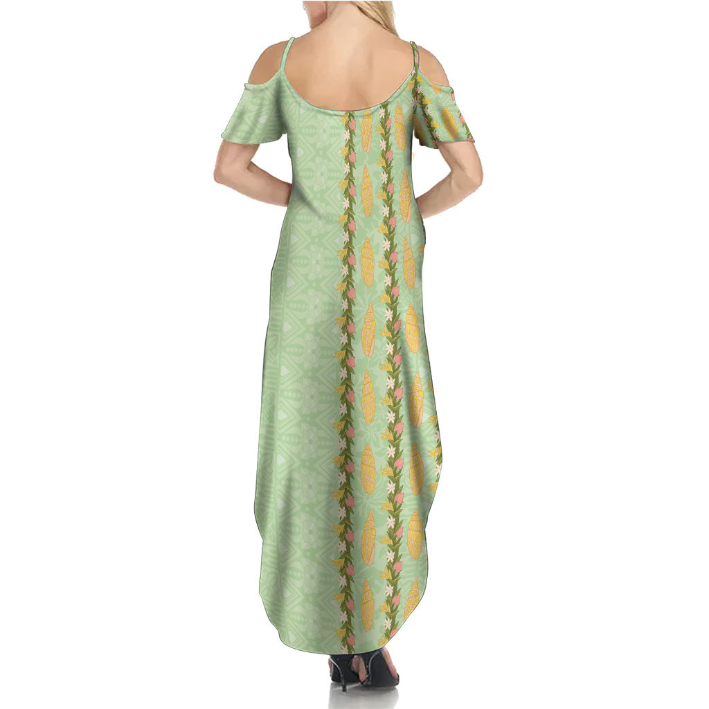 Hawaii Shell Tiare Anthurium Heliconia Lei Family Matching Summer Maxi Dress and Hawaiian Shirt With Tapa Pattern Baby Green