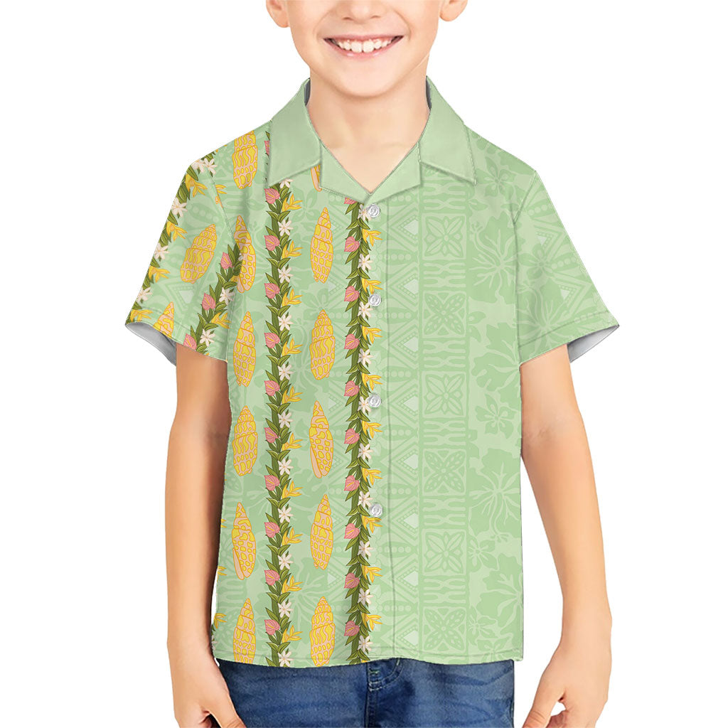 Hawaii Shell Tiare Anthurium Heliconia Lei Family Matching Summer Maxi Dress and Hawaiian Shirt With Tapa Pattern Baby Green