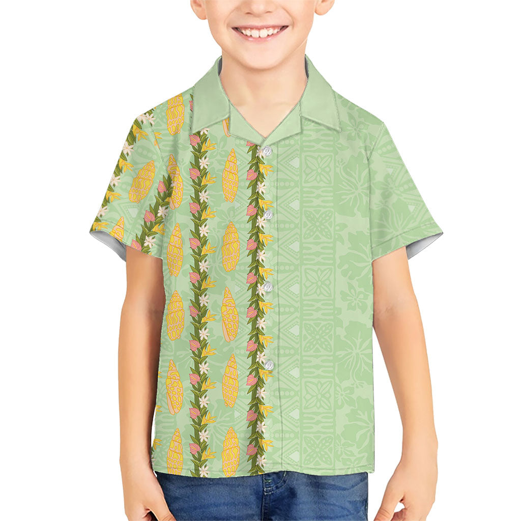 Hawaii Shell Tiare Anthurium Heliconia Lei Hawaiian Shirt With Tapa Pattern Baby Green