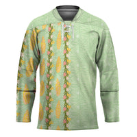 Hawaii Shell Tiare Anthurium Heliconia Lei Hockey Jersey With Tapa Pattern Baby Green