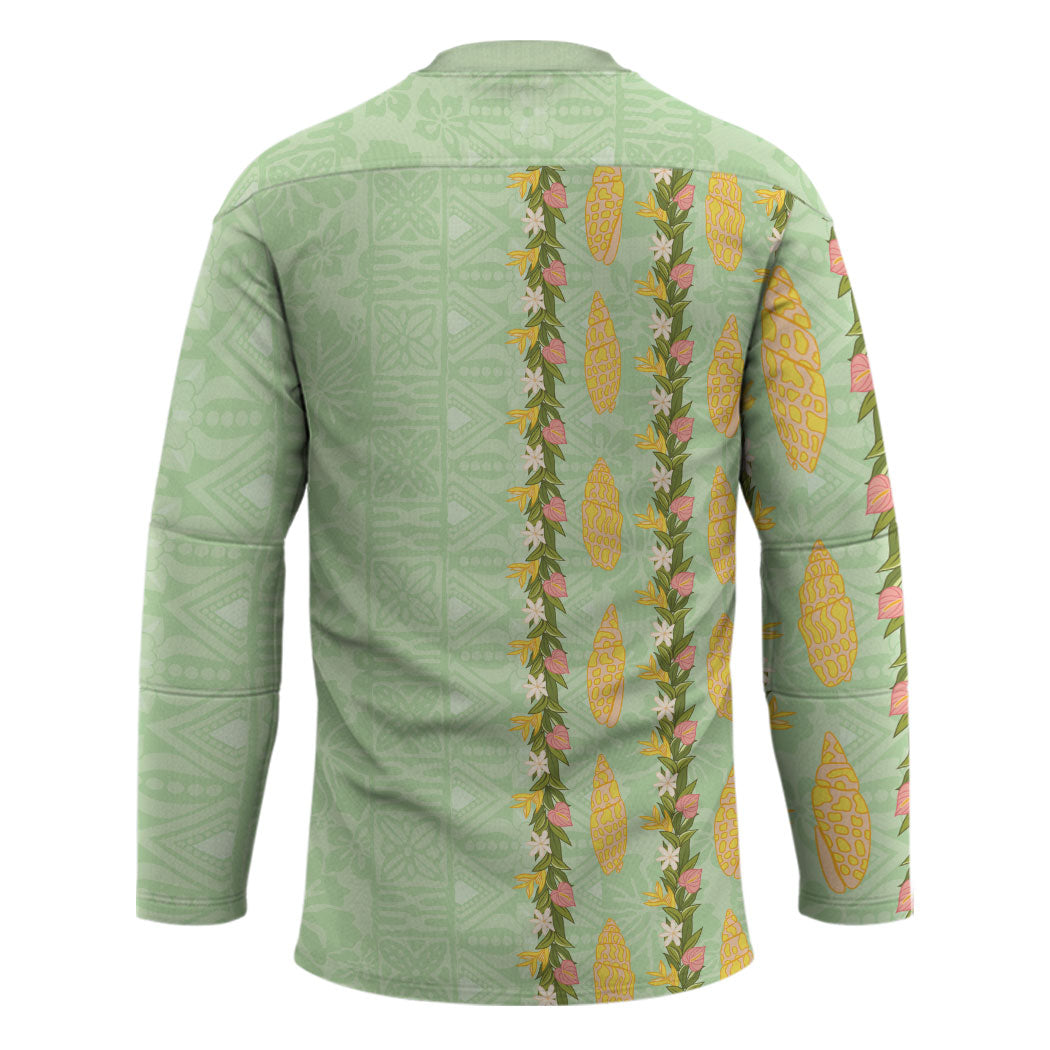 Hawaii Shell Tiare Anthurium Heliconia Lei Hockey Jersey With Tapa Pattern Baby Green