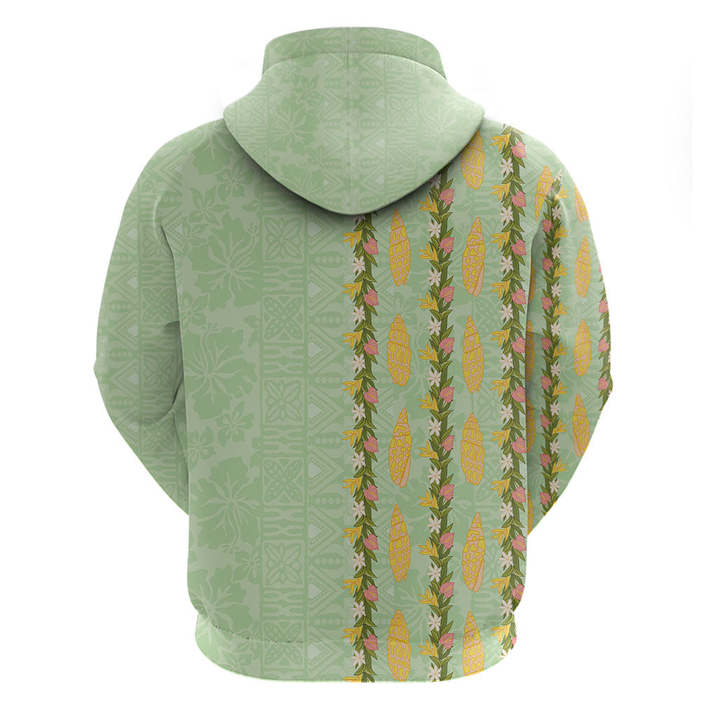 Hawaii Shell Tiare Anthurium Heliconia Lei Hoodie With Tapa Pattern Baby Green