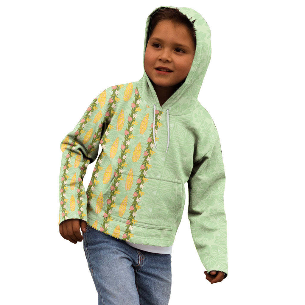 Hawaii Shell Tiare Anthurium Heliconia Lei Kid Hoodie With Tapa Pattern Baby Green