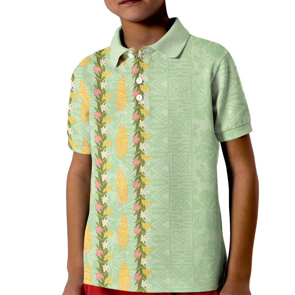 Hawaii Shell Tiare Anthurium Heliconia Lei Kid Polo Shirt With Tapa Pattern Baby Green