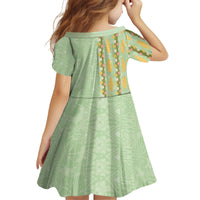 Hawaii Shell Tiare Anthurium Heliconia Lei Kid Short Sleeve Dress With Tapa Pattern Baby Green