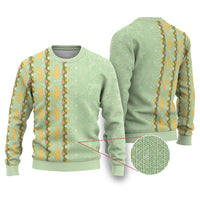 Hawaii Shell Tiare Anthurium Heliconia Lei Ugly Christmas Sweater With Tapa Pattern Baby Green LT05 Green - Polynesian Pride