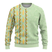 Hawaii Shell Tiare Anthurium Heliconia Lei Ugly Christmas Sweater With Tapa Pattern Baby Green LT05 - Polynesian Pride