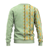 Hawaii Shell Tiare Anthurium Heliconia Lei Ugly Christmas Sweater With Tapa Pattern Baby Green LT05 - Polynesian Pride