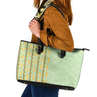 Hawaii Shell Tiare Anthurium Heliconia Lei Leather Tote Bag With Tapa Pattern Baby Green