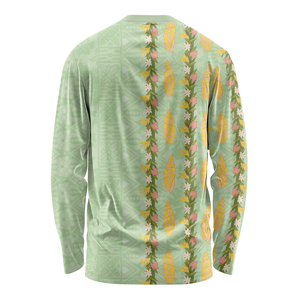 Hawaii Shell Tiare Anthurium Heliconia Lei Long Sleeve Shirt With Tapa Pattern Baby Green