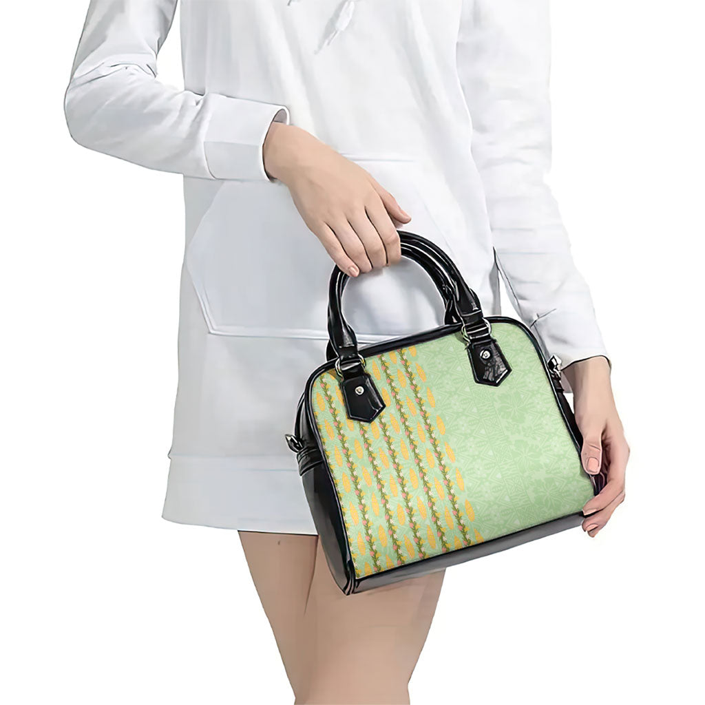 Hawaii Shell Tiare Anthurium Heliconia Lei Shoulder Handbag With Tapa Pattern Baby Green