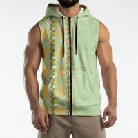 Hawaii Shell Tiare Anthurium Heliconia Lei Sleeveless Zip Hoodie With Tapa Pattern Baby Green