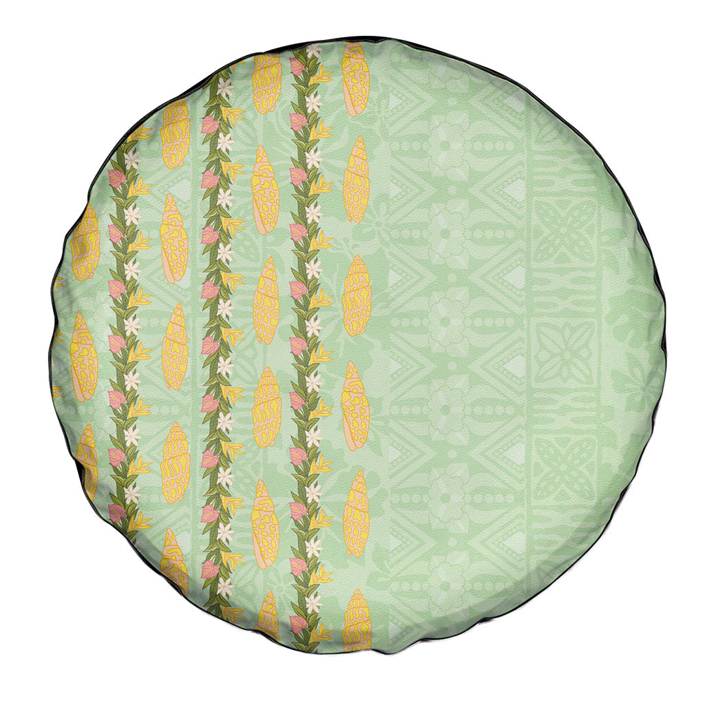 Hawaii Shell Tiare Anthurium Heliconia Lei Spare Tire Cover With Tapa Pattern Baby Green