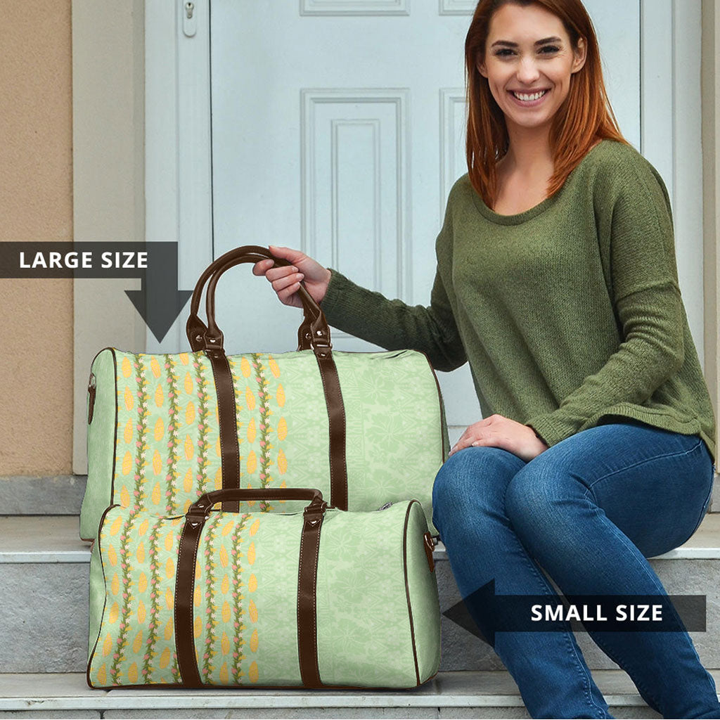 Hawaii Shell Tiare Anthurium Heliconia Lei Travel Bag With Tapa Pattern Baby Green