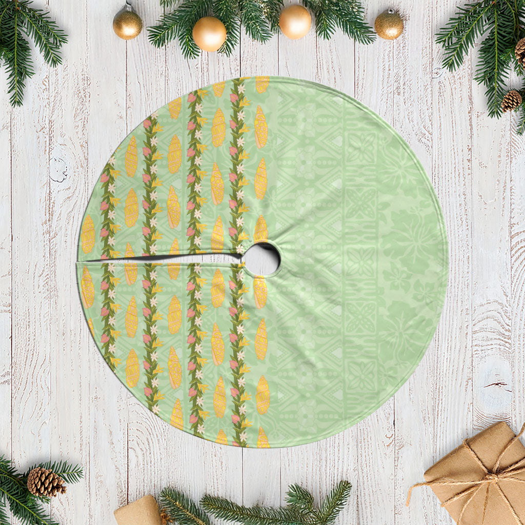Hawaii Shell Tiare Anthurium Heliconia Lei Tree Skirt With Tapa Pattern Baby Green LT05 Casual Green - Polynesian Pride