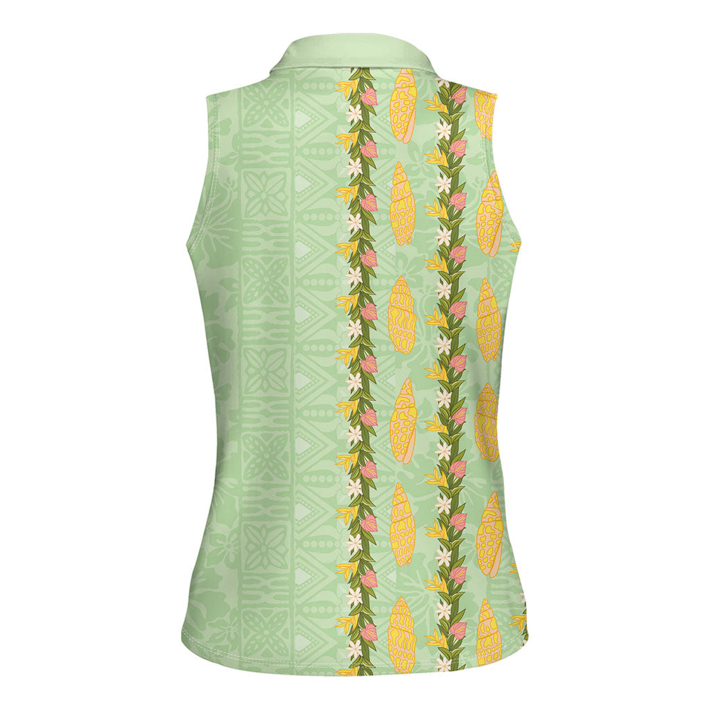 Hawaii Shell Tiare Anthurium Heliconia Lei Women Sleeveless Polo Shirt With Tapa Pattern Baby Green