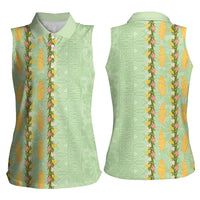 Hawaii Shell Tiare Anthurium Heliconia Lei Women Sleeveless Polo Shirt With Tapa Pattern Baby Green