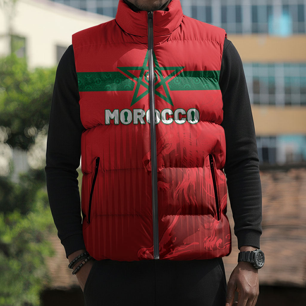 Custom Morocco Football 2026 Sleeveless Puffer Jacket Atlas Lions Breathtaking Victory Red Version