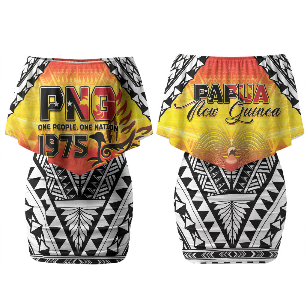 Papua New Guinea Independence Day Couples Matching Off Shoulder Short Dress and Long Sleeve Button Shirt One People One Nation One PNG LT05 - Polynesian Pride
