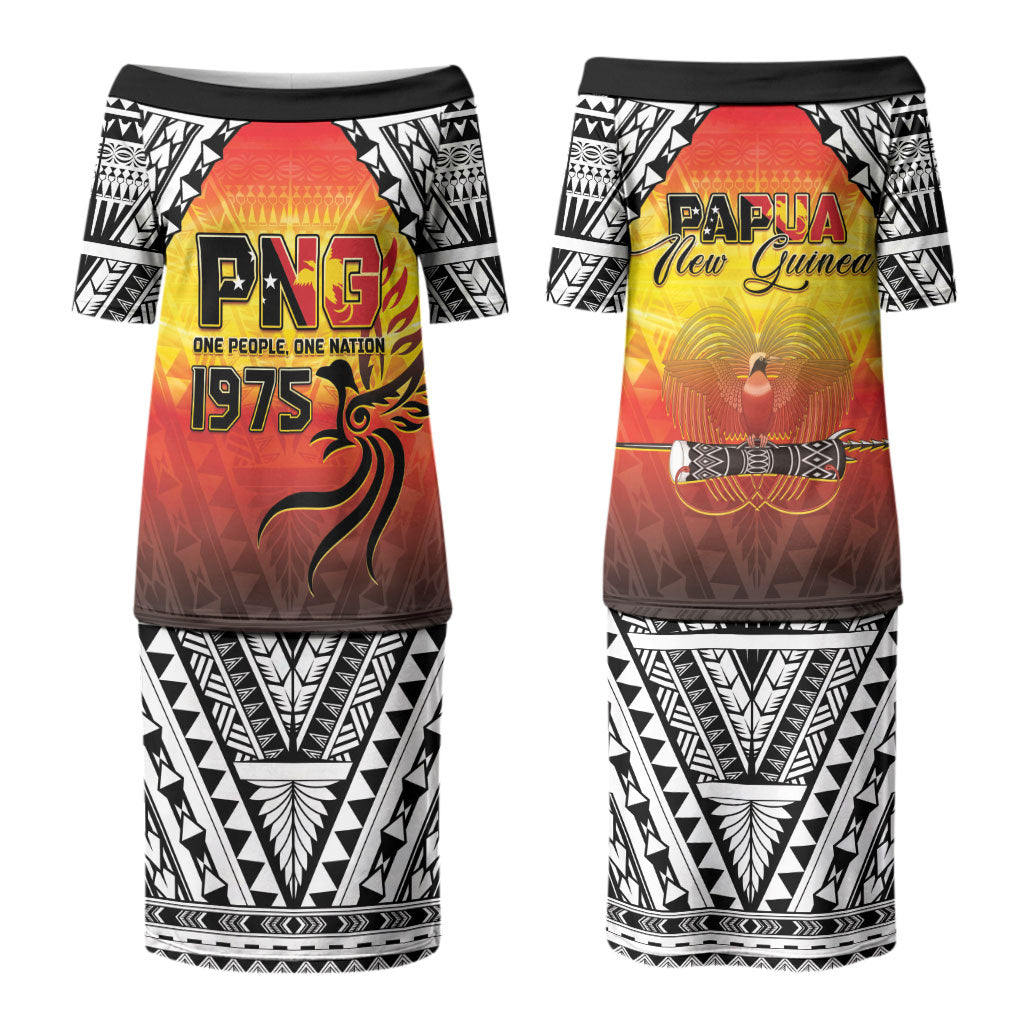 Papua New Guinea Independence Day Couples Matching Puletasi and Long Sleeve Button Shirt One People One Nation One PNG LT05 - Polynesian Pride
