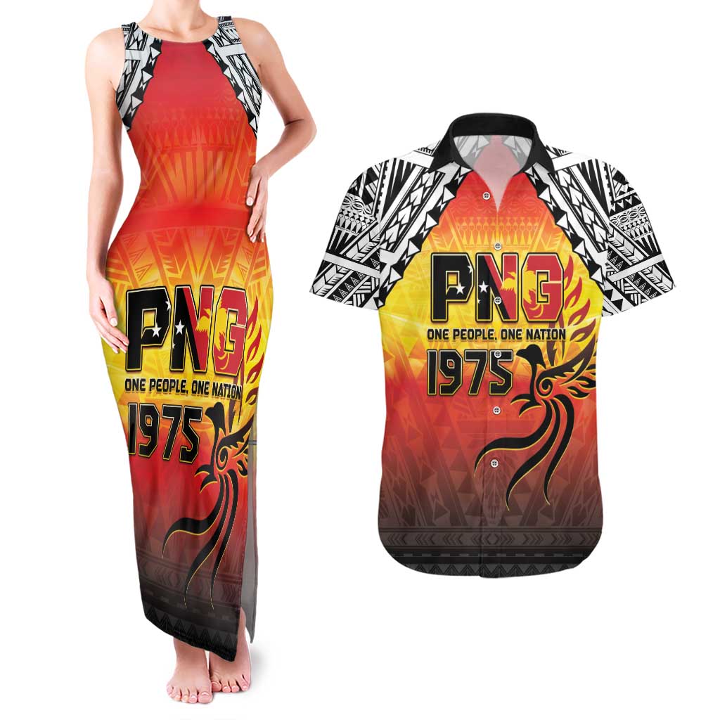 Papua New Guinea 49th Independence Day Couples Matching Tank Maxi Dress and Hawaiian Shirt One People One Nation One PNG