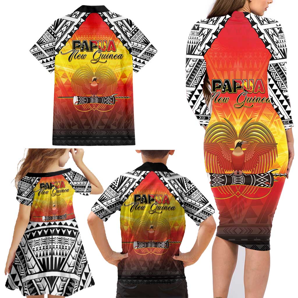 Papua New Guinea 49th Independence Day Family Matching Long Sleeve Bodycon Dress and Hawaiian Shirt One People One Nation One PNG