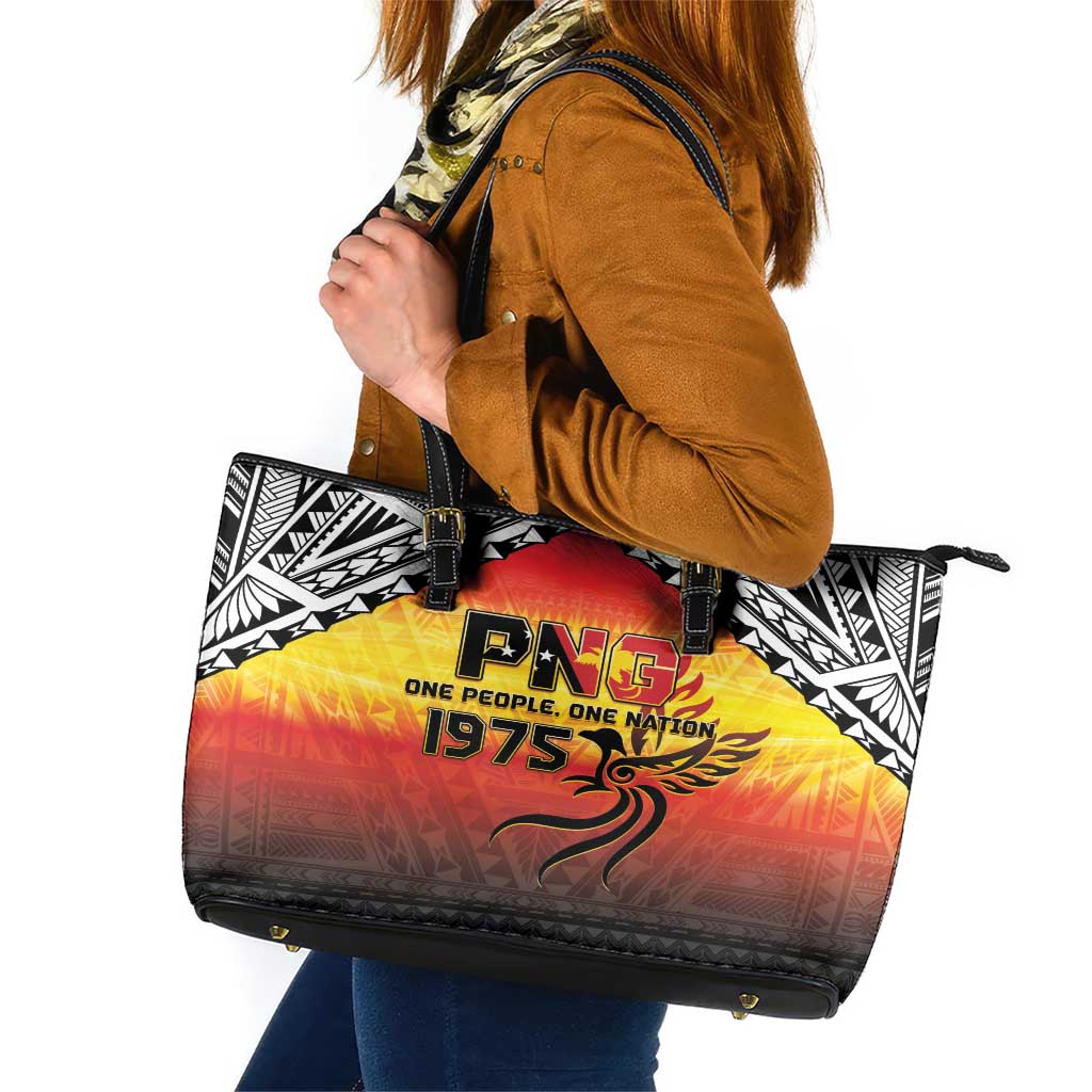 Papua New Guinea 49th Independence Day Leather Tote Bag One People One Nation One PNG